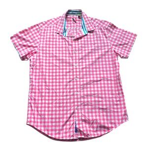 Robert Graham‎ Tailored Fit Pink Gingham Check Short Sleeve Button Down Shirt